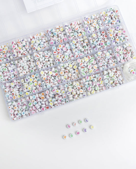 Round White with Multicolor 26 Letter Bead Kit Box