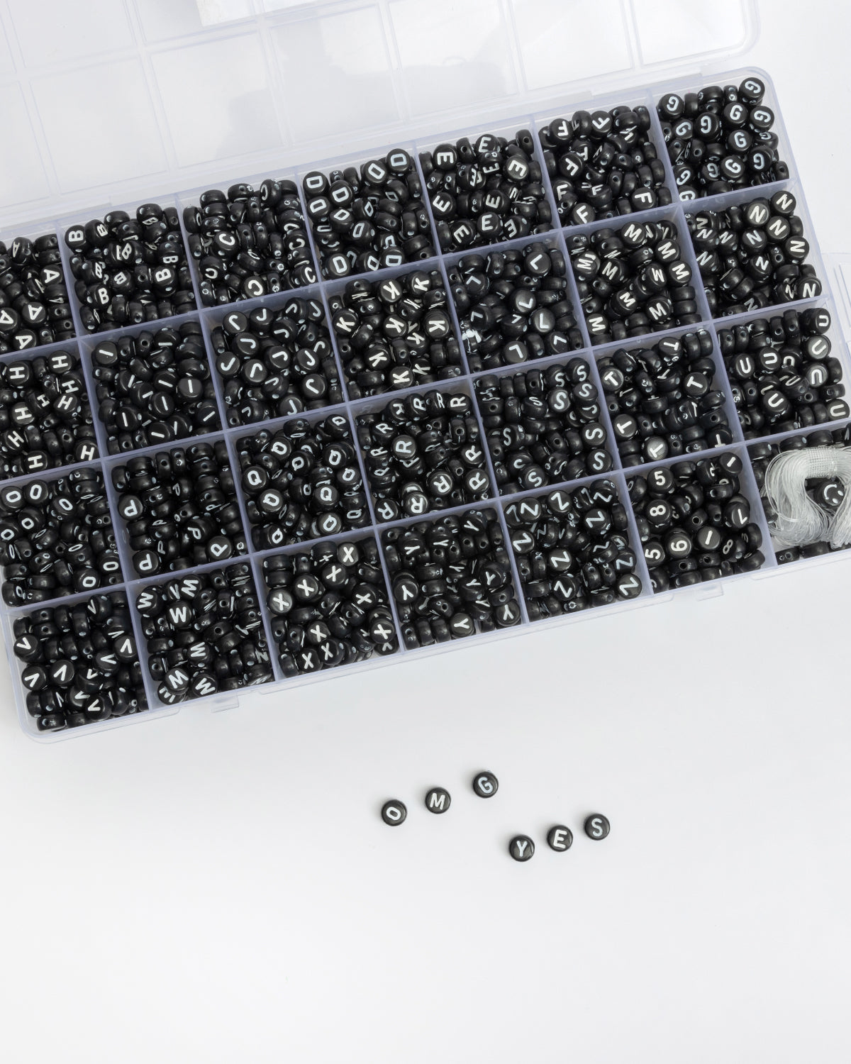 Black with White 26 Letter Bead Kit Box