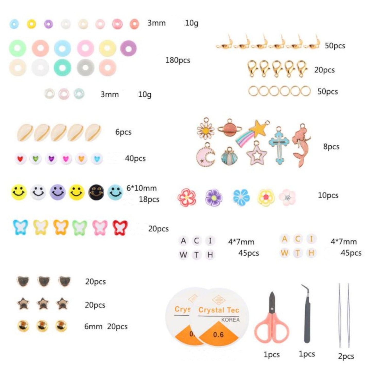 Kits de perles DIY pour fabriquer des bracelets et autres bijoux.