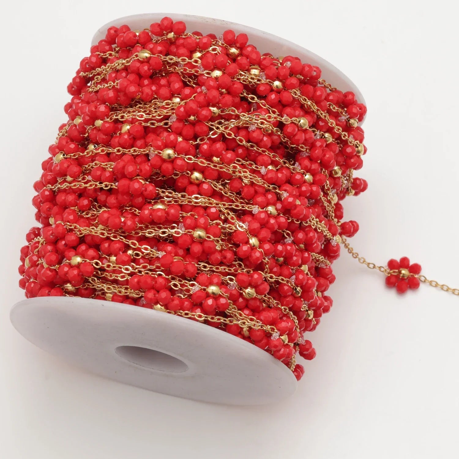 red version of stainless steel pearl flower satellite chain