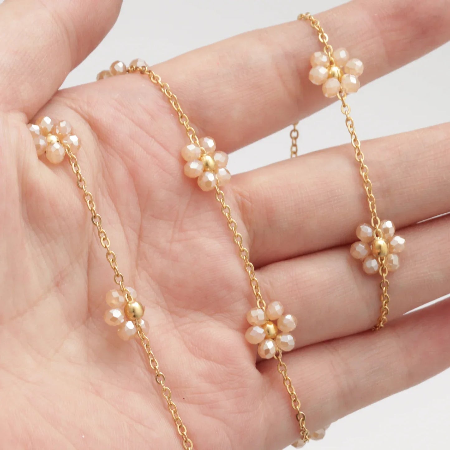 stainless steel pearl flower satellite chain gold color