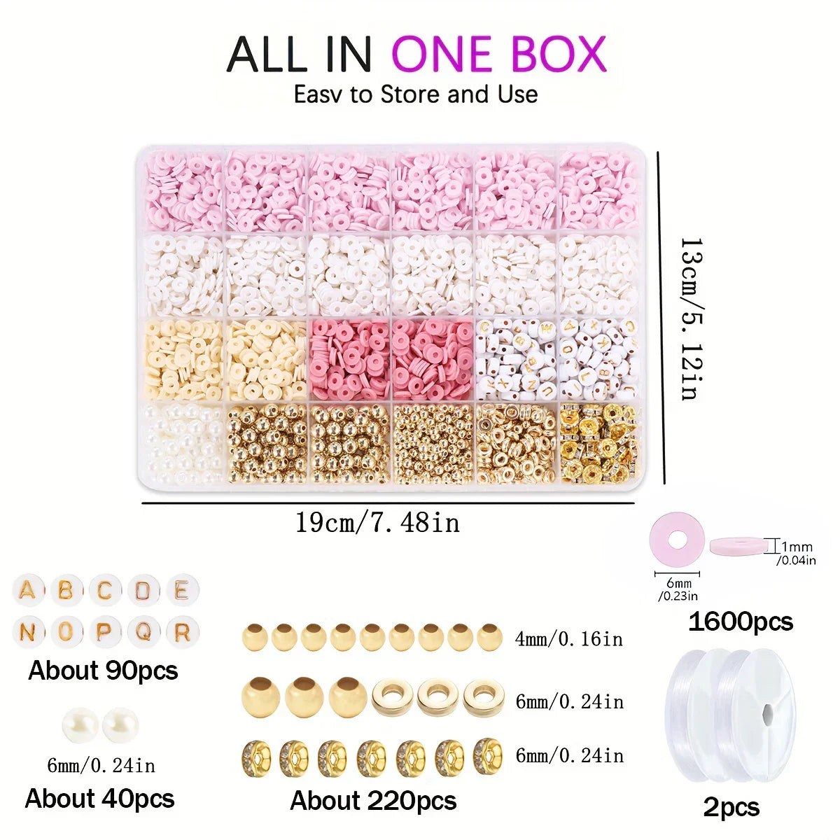 All in one Clay Bead set for DIY Jewelry making, box