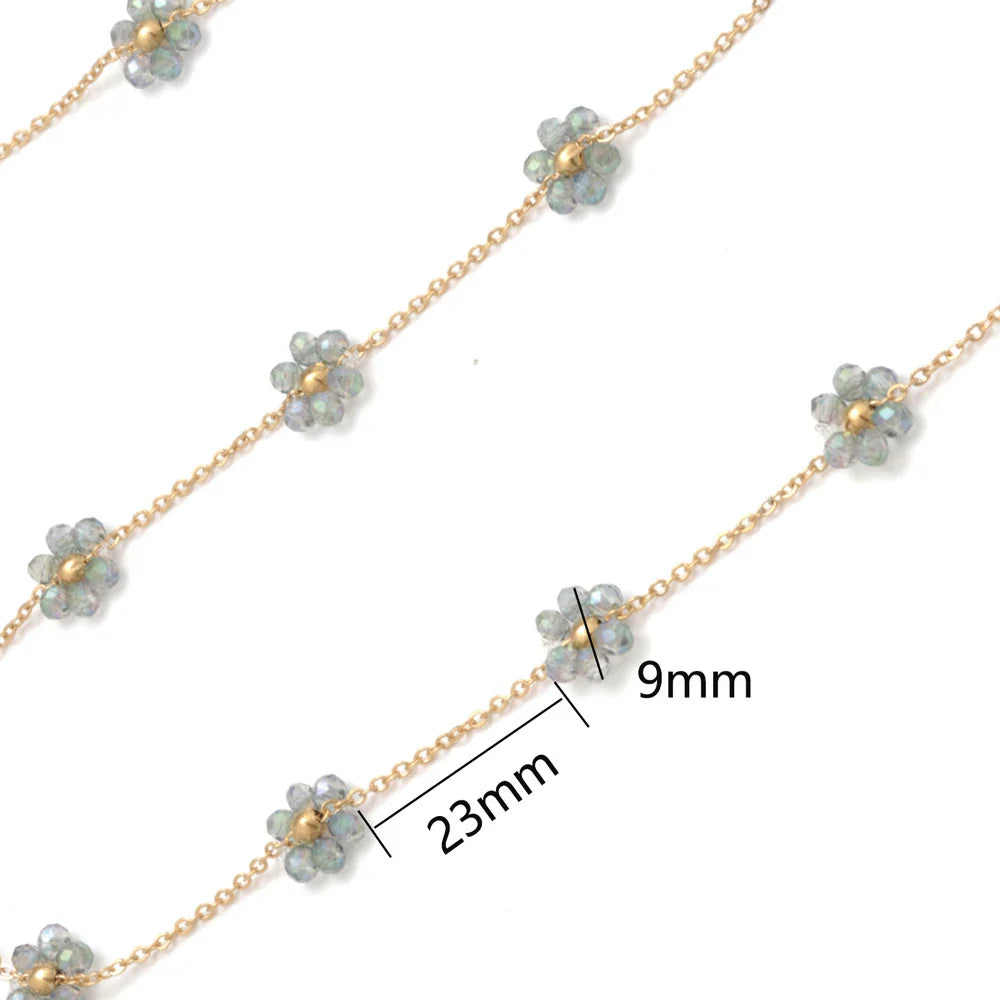 Chaîne satellite en acier inoxydable avec perles et fleurs pour bijoux à faire soi-même 