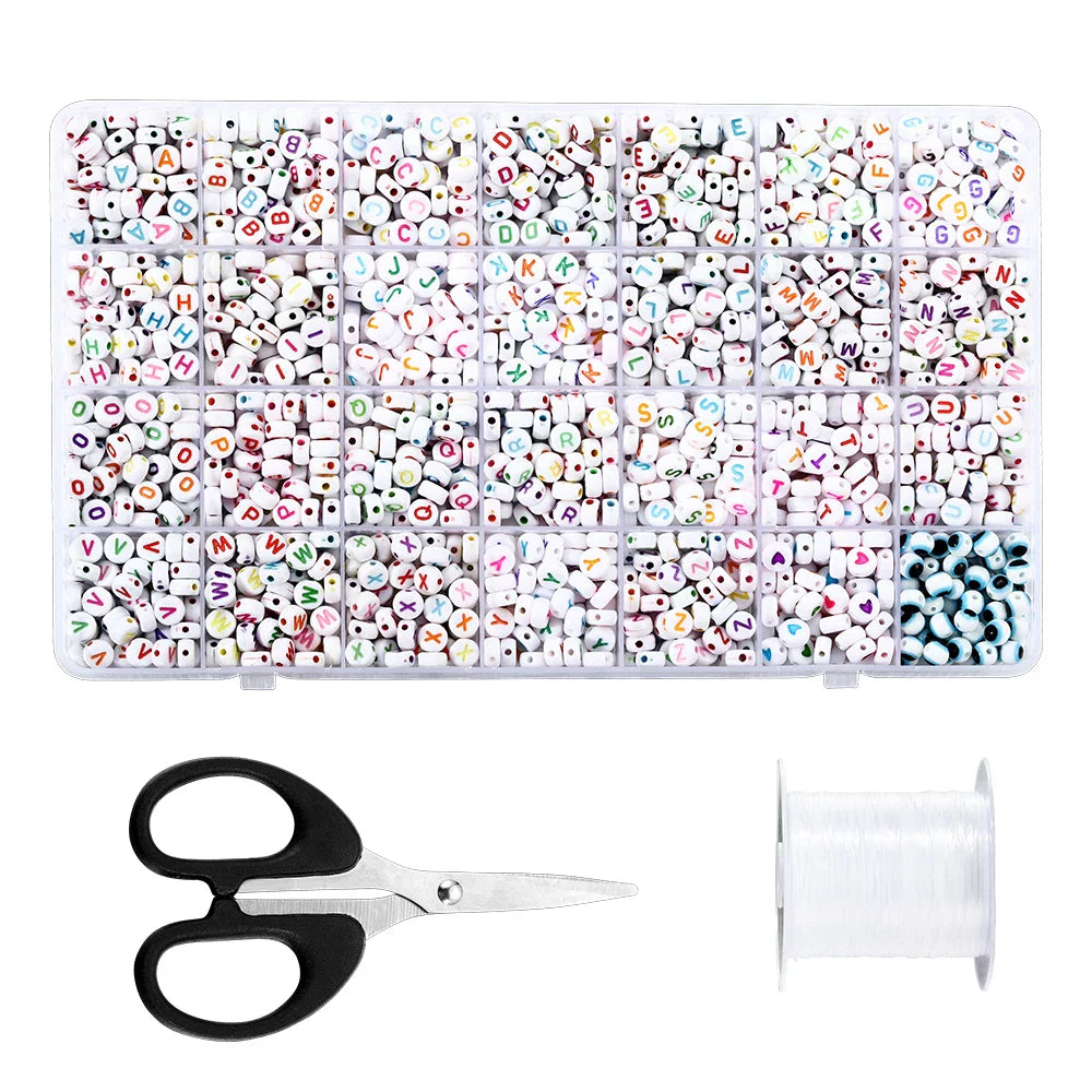 680 Letter Beads and Scissors an d Elestic cord B&W