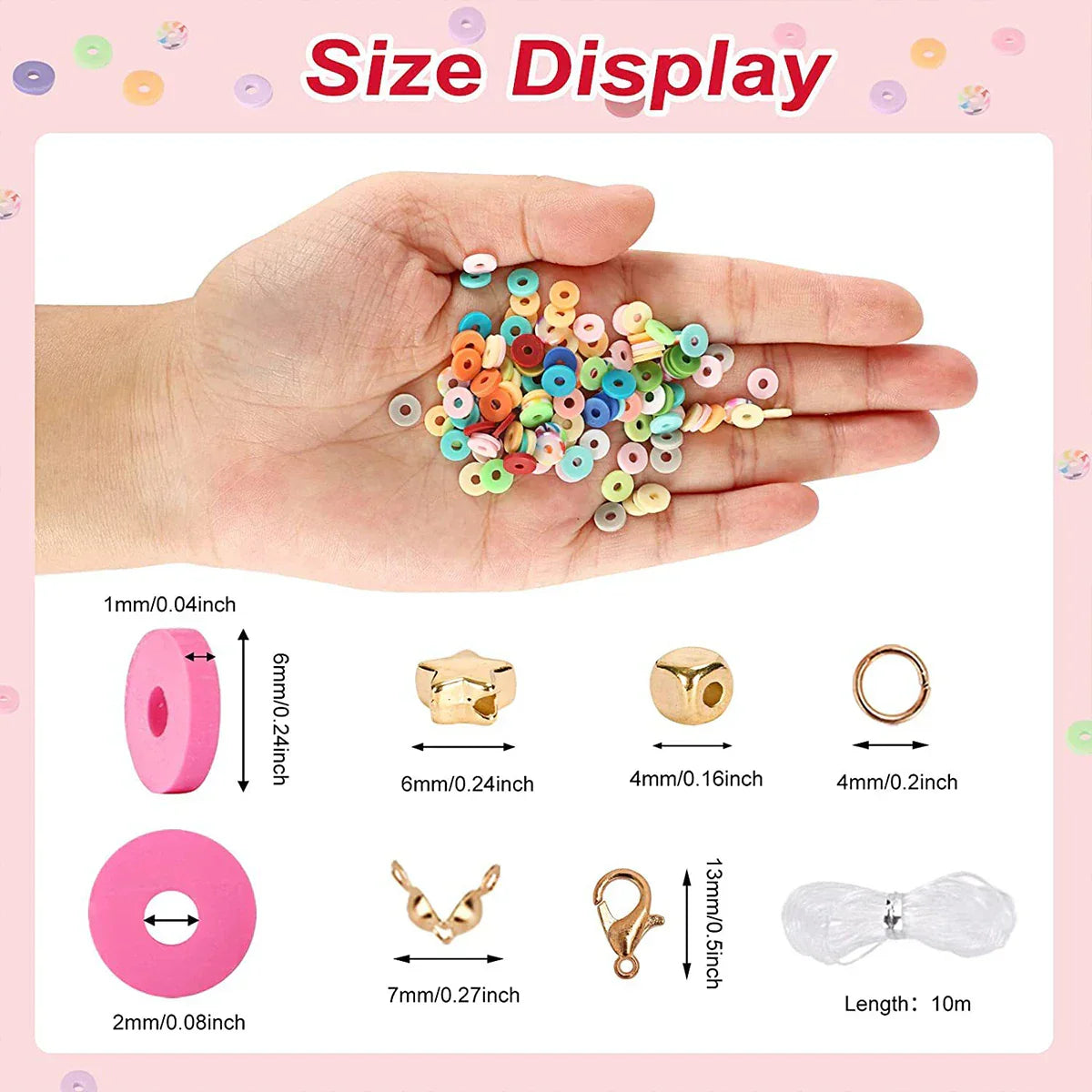 size display of 5000-Piece Colorful Clay Beads